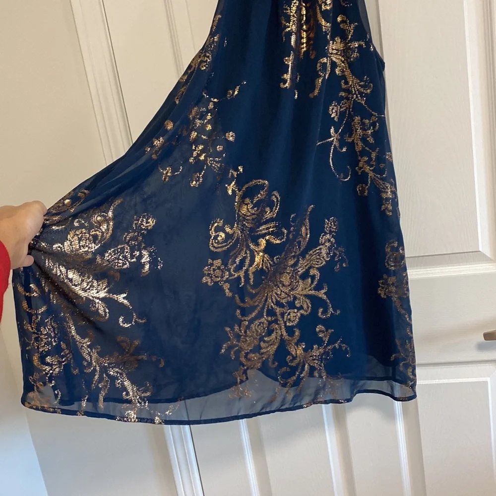 Green & Gold High Neck Babydoll Dress by One Clothing LA - Picture 2 of 12